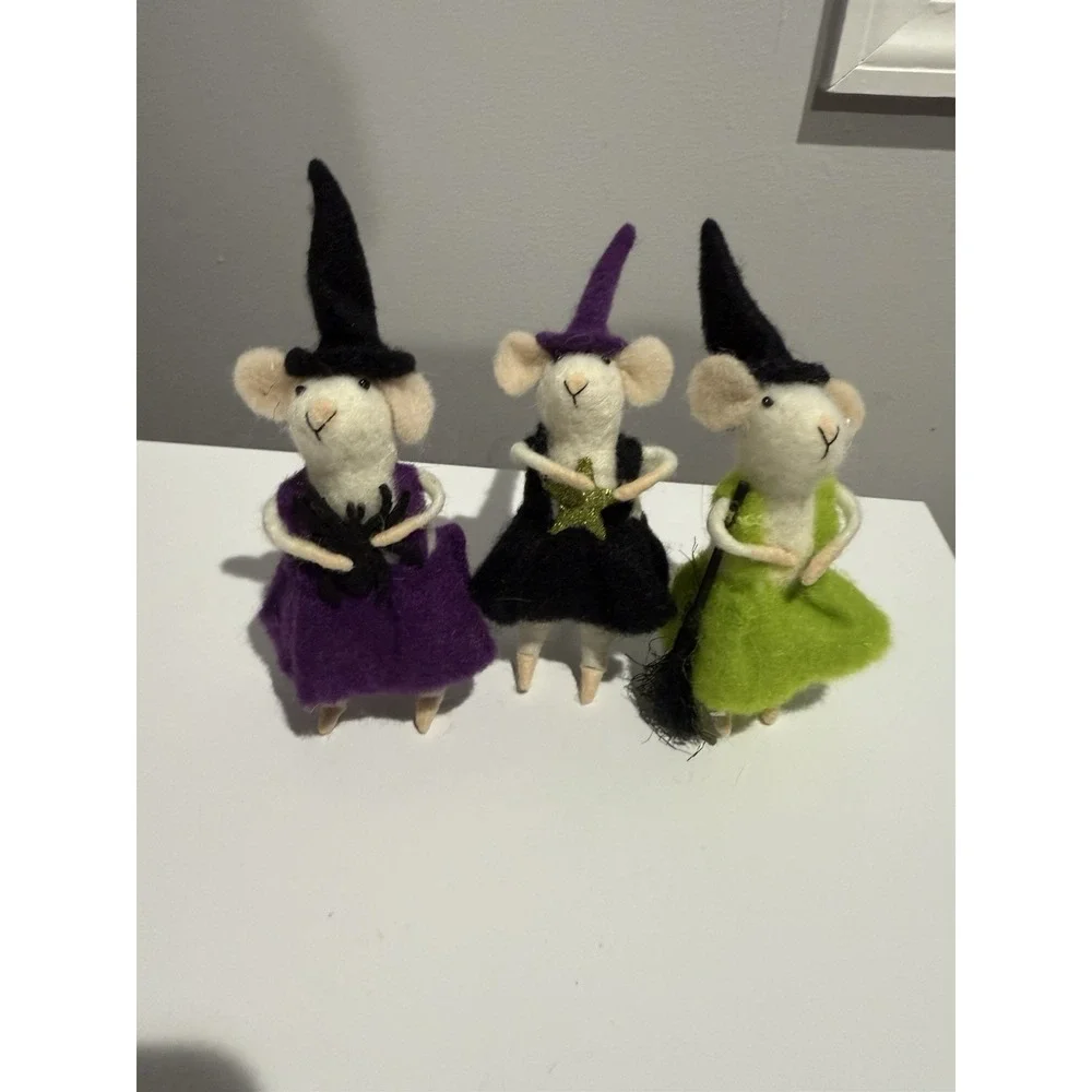 3x Primitives Kathy Halloween Felt Critter Mouse‎ Figurines Set Witch